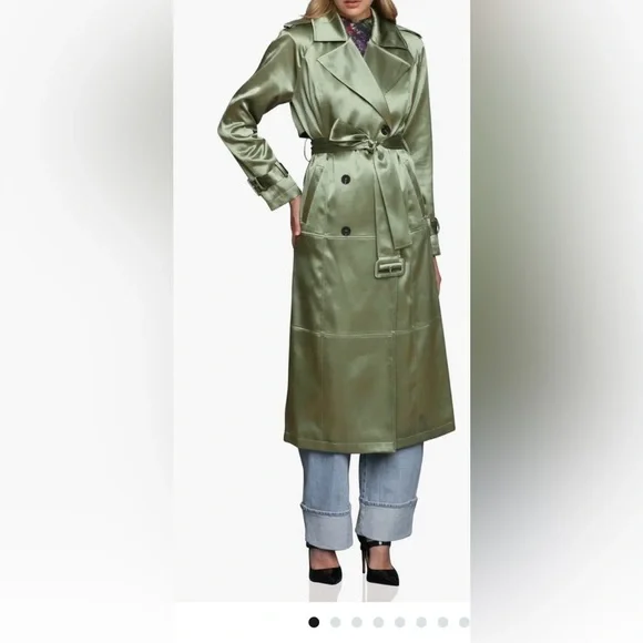 Avec Les Filles Satin Trench Coat in Olive Green - Picture 3 of 3